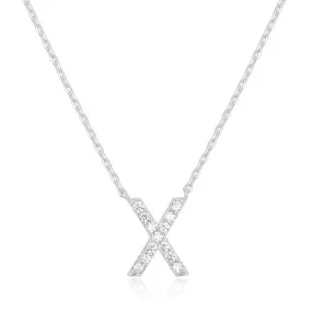 14k White Gold Created White Sapphire Initial X Letter Pendant Necklace Plated