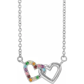 14K White Gold Natural Multi-Gemstone Rainbow 18" Necklace