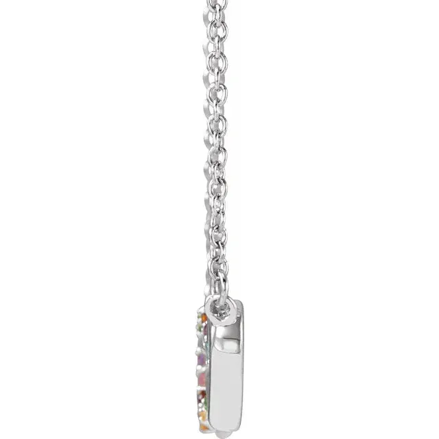 14K White Gold Natural Multi-Gemstone Rainbow 18" Necklace