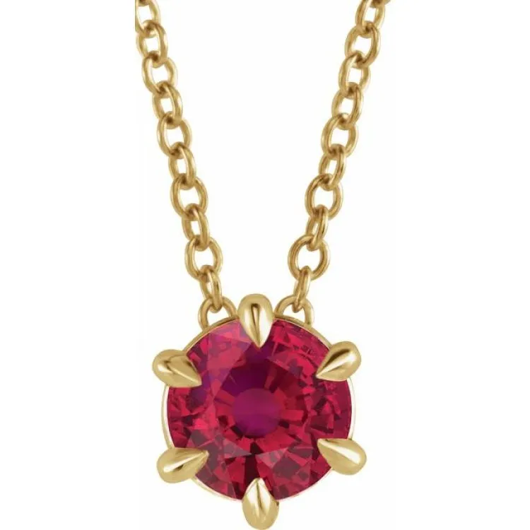 14K Yellow 4 mm Natural Ruby Solitaire 16-18" Necklace