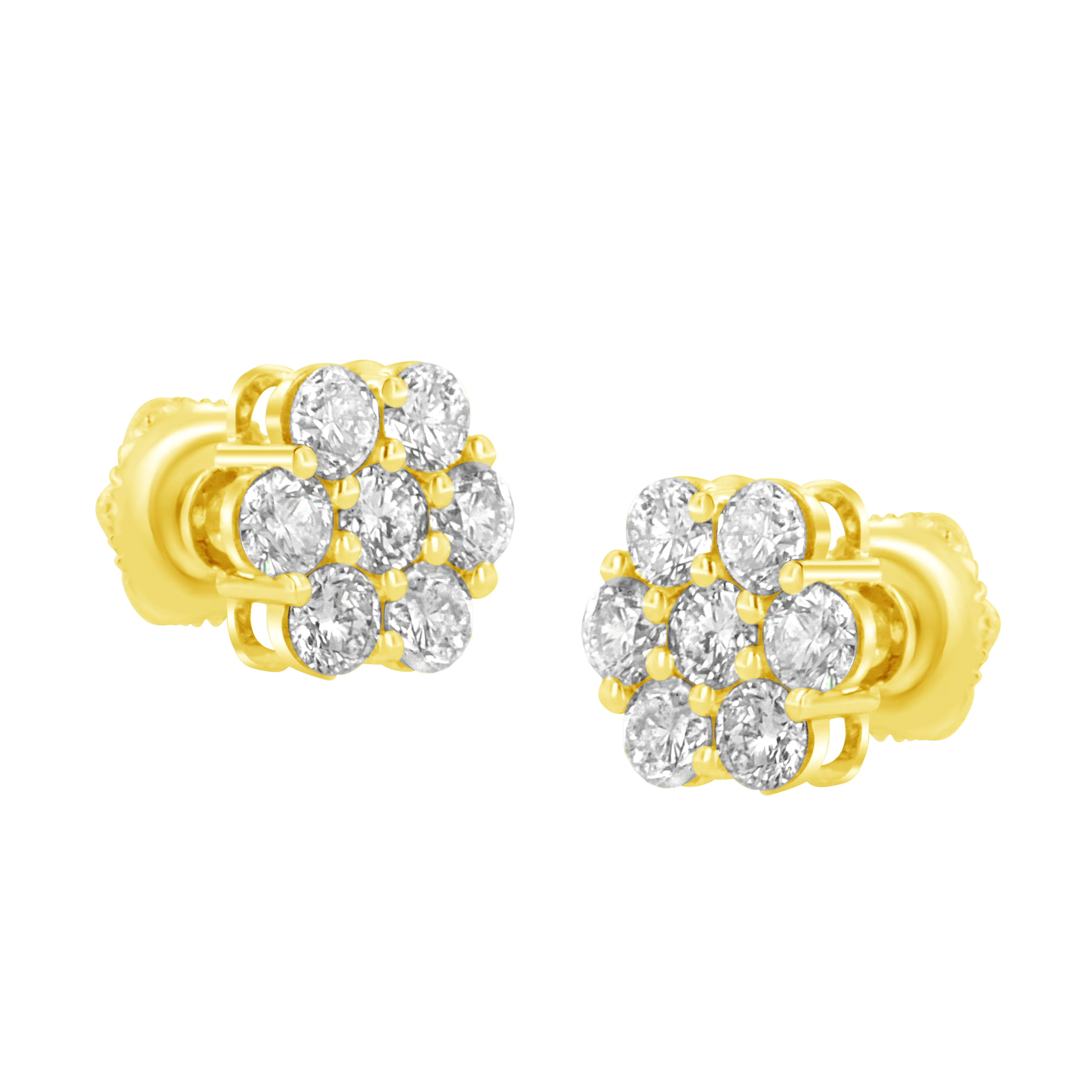 14K Yellow Gold 1.0 Cttw Diamond Flower Earring