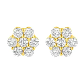 14K Yellow Gold 1.0 Cttw Diamond Flower Earring