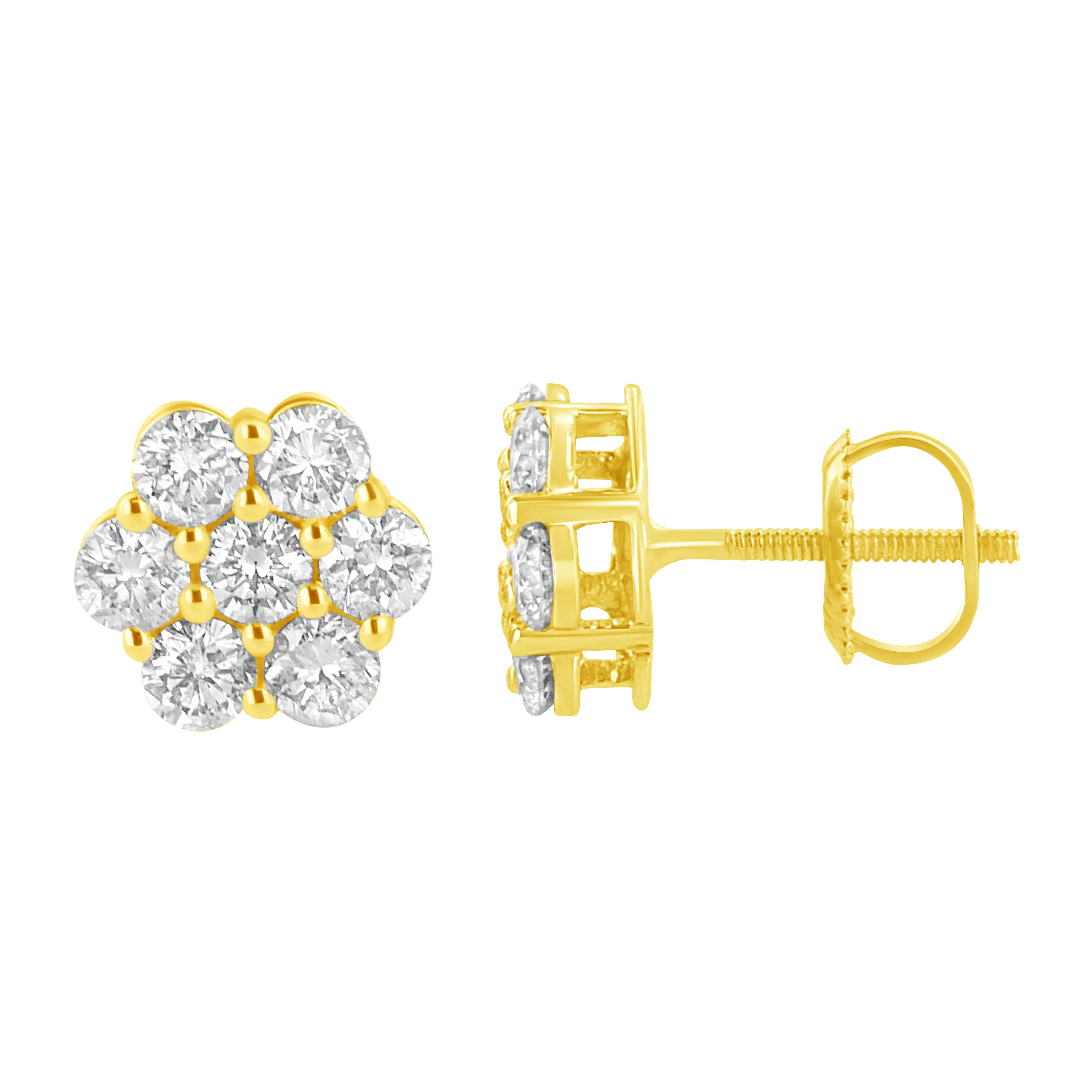 14K Yellow Gold 1.0 Cttw Diamond Flower Earring