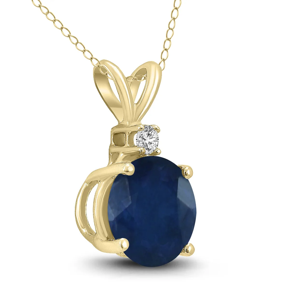 14K Yellow Gold 5Mm Round Sapphire And Diamond Pendant