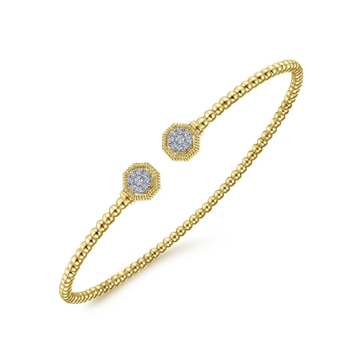 14K Yellow Gold Bujukan Split Cuff Bracelet with Diamond Pavé Hexagon Caps - BG4261-62Y45JJ