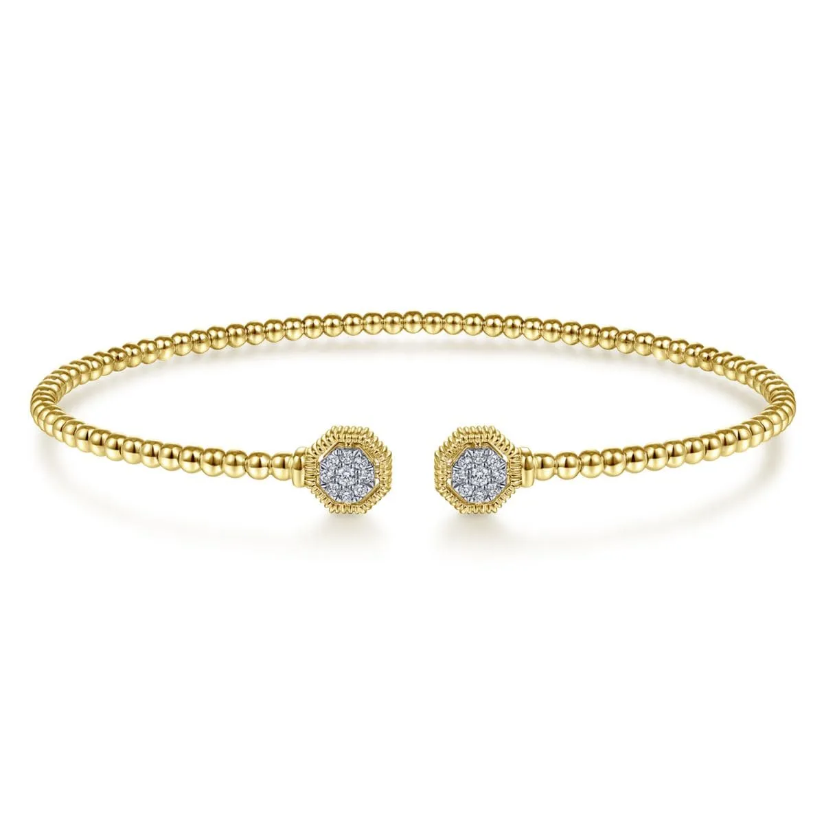 14K Yellow Gold Bujukan Split Cuff Bracelet with Diamond Pavé Hexagon Caps - BG4261-62Y45JJ