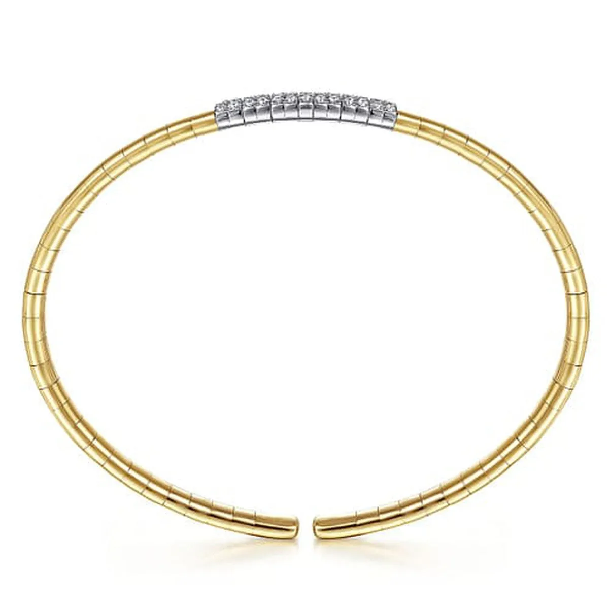 14K Yellow Gold Cuff Bracelet with Pavé Diamond Bar - BG4378