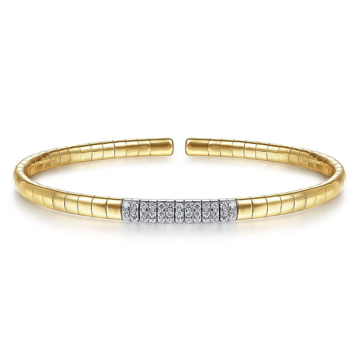 14K Yellow Gold Cuff Bracelet with Pavé Diamond Bar - BG4378