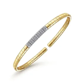 14K Yellow Gold Cuff Bracelet with Pavé Diamond Bar - BG4378