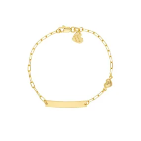 14K Yellow Gold Kid's Paper Clip Chain ID Bracelet with Heart