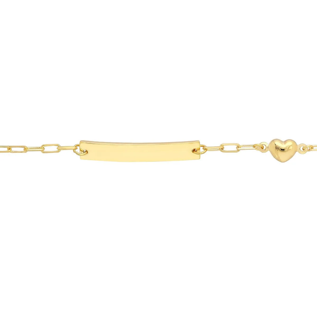 14K Yellow Gold Kid's Paper Clip Chain ID Bracelet with Heart