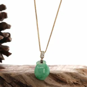 14k Yellow Gold Natural Jadeite Jade "Longevity Peach" Shou Tao Necklace