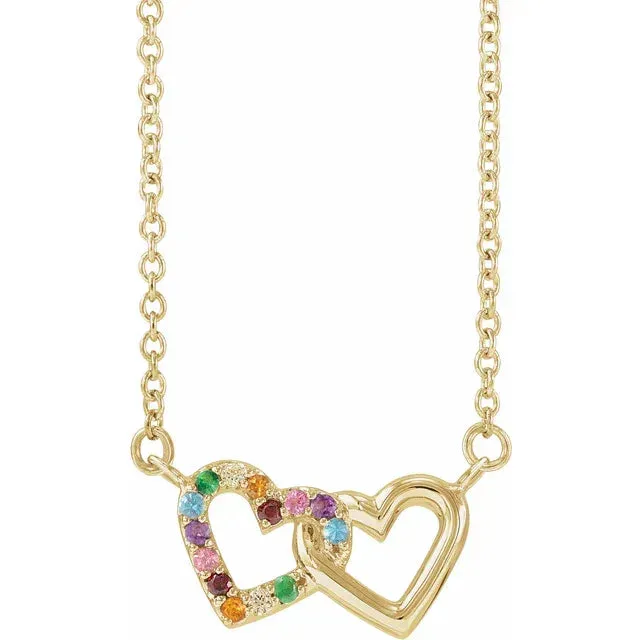 14K Yellow Gold Natural Multi-Gemstone Rainbow 18" Necklace