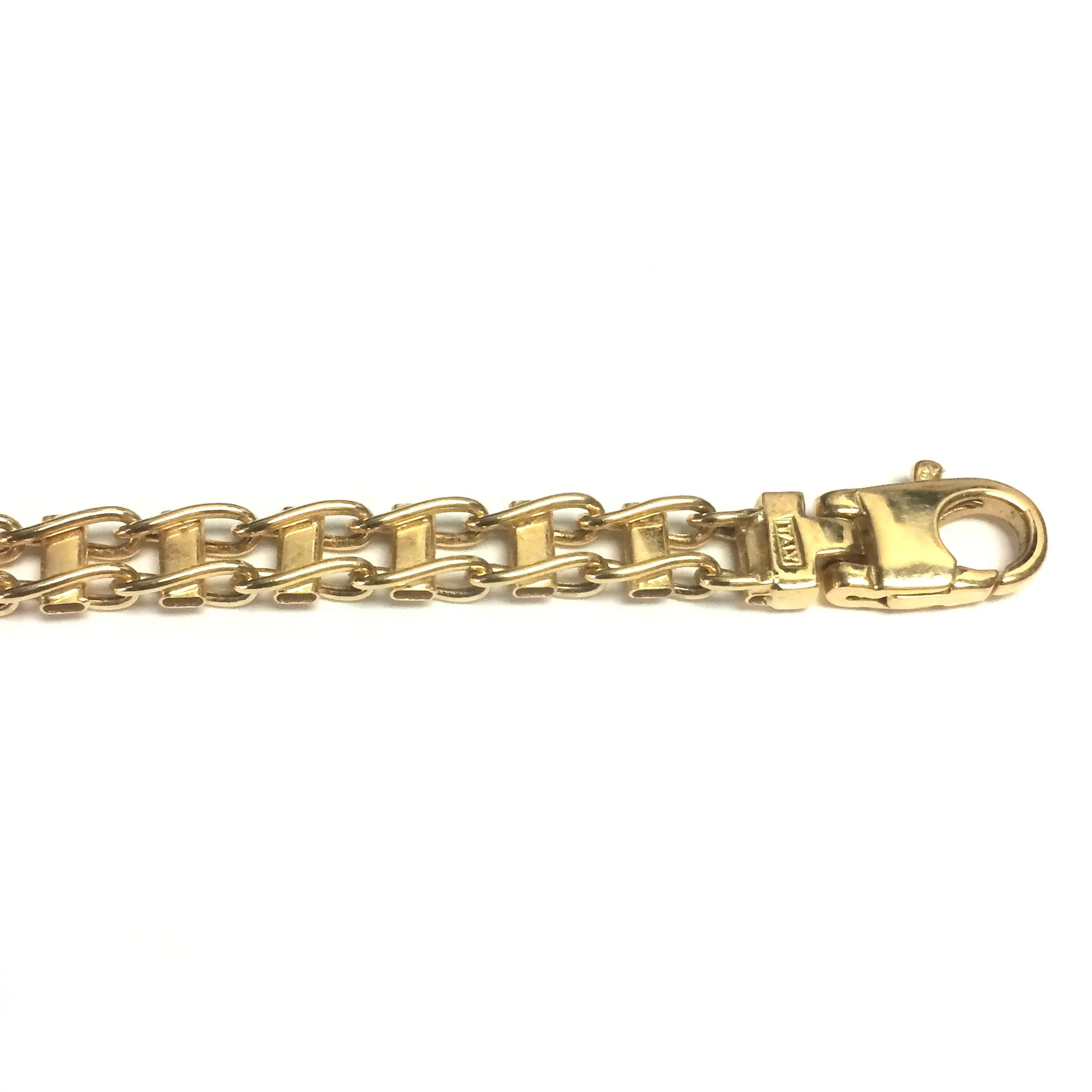 14k Yellow Gold Railroad Link Mens Bracelet, 8.5"