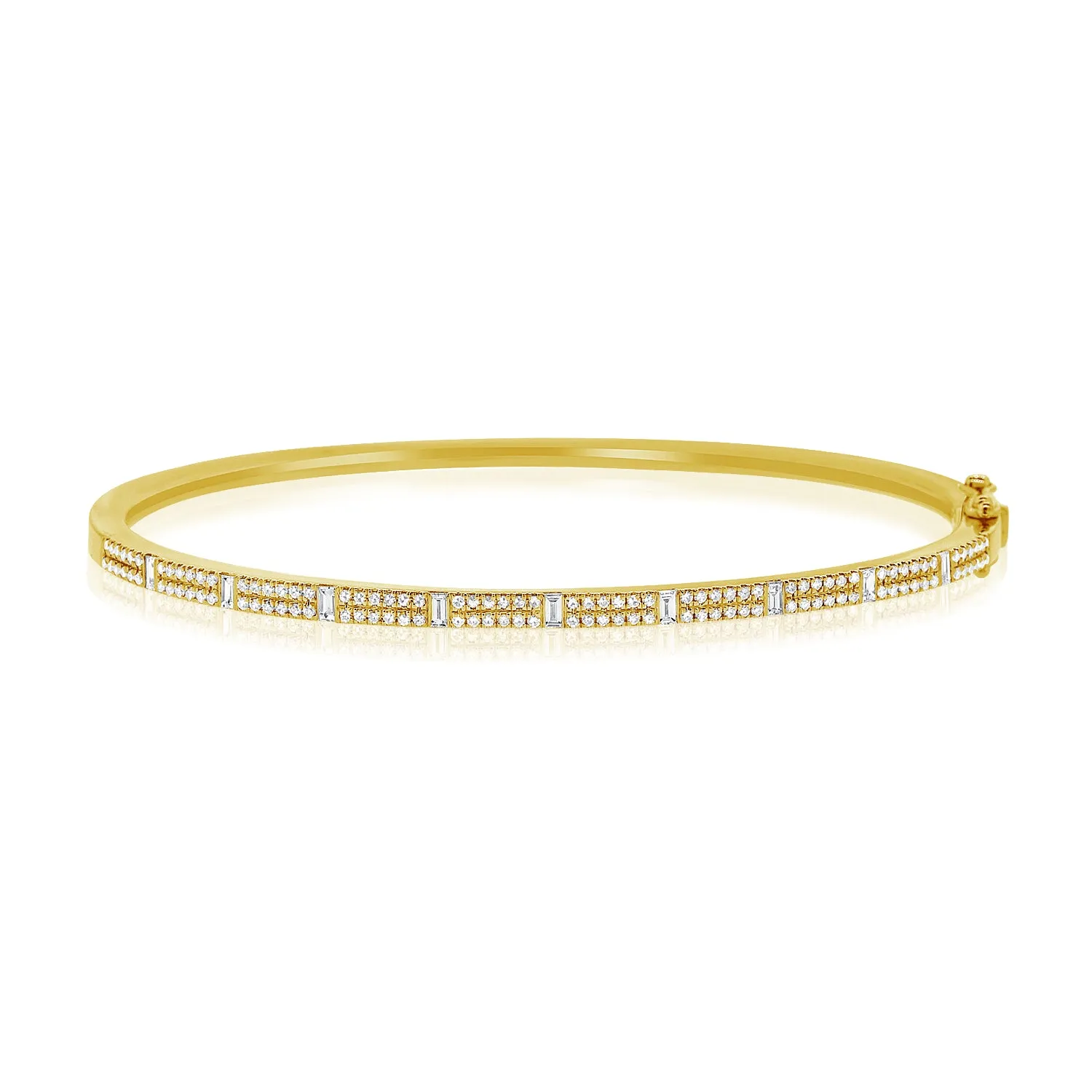 14K Yellow Gold Round & Baguette Diamond Bangle