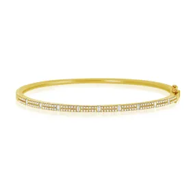 14K Yellow Gold Round & Baguette Diamond Bangle