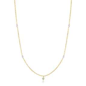 14kt Gold Pearl and White Sapphire Necklace