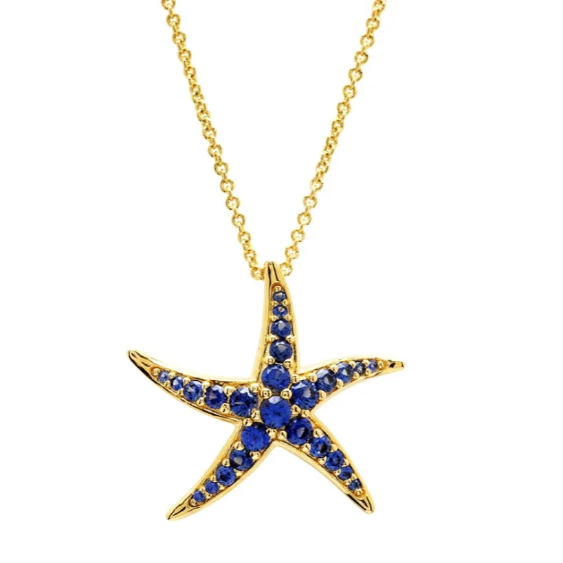 14kt Gold Vermeil Blue Lab Sapphire Star Fish Necklace