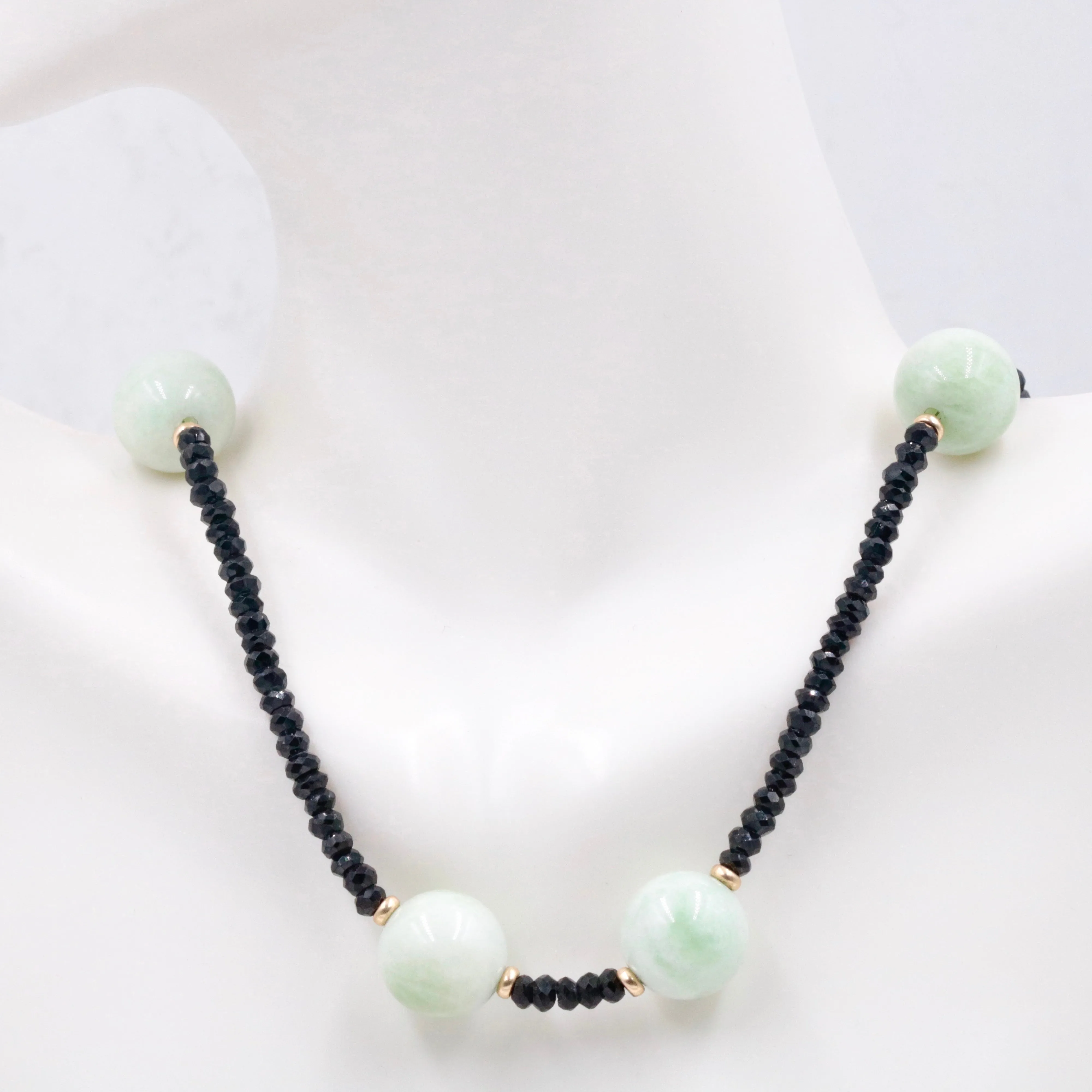 14KY Amazonite Necklace Amazonite w/ Black Spinel Natural Gemstone Necklace Beaded Necklace Genuine Gemstone Necklace SKU 108937