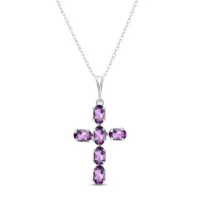 1.5 Carat 14K Solid White Gold Cross Necklace Natural Purple Amethyst