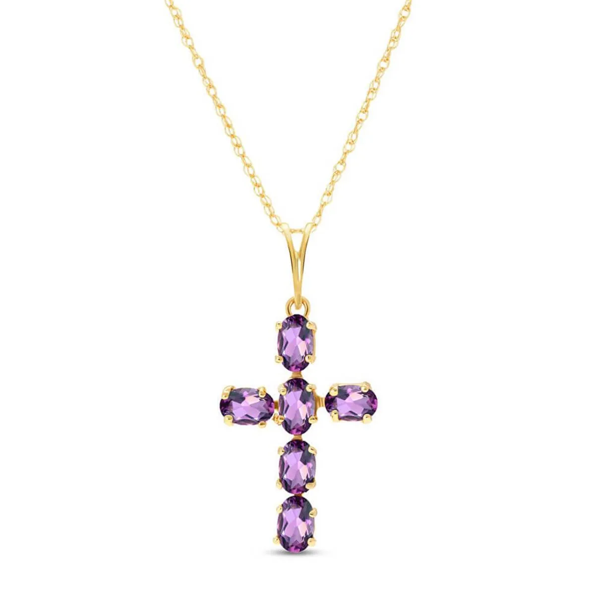 1.5 Carat 14K Solid Yellow Gold Cross Necklace Natural Purple Amethyst