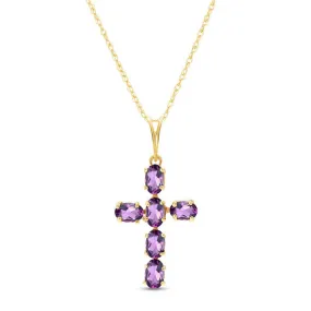 1.5 Carat 14K Solid Yellow Gold Cross Necklace Natural Purple Amethyst