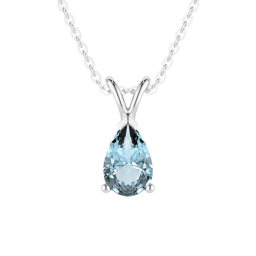 1.5 CT. Pear Shaped Aquamarine Solitaire Pendant