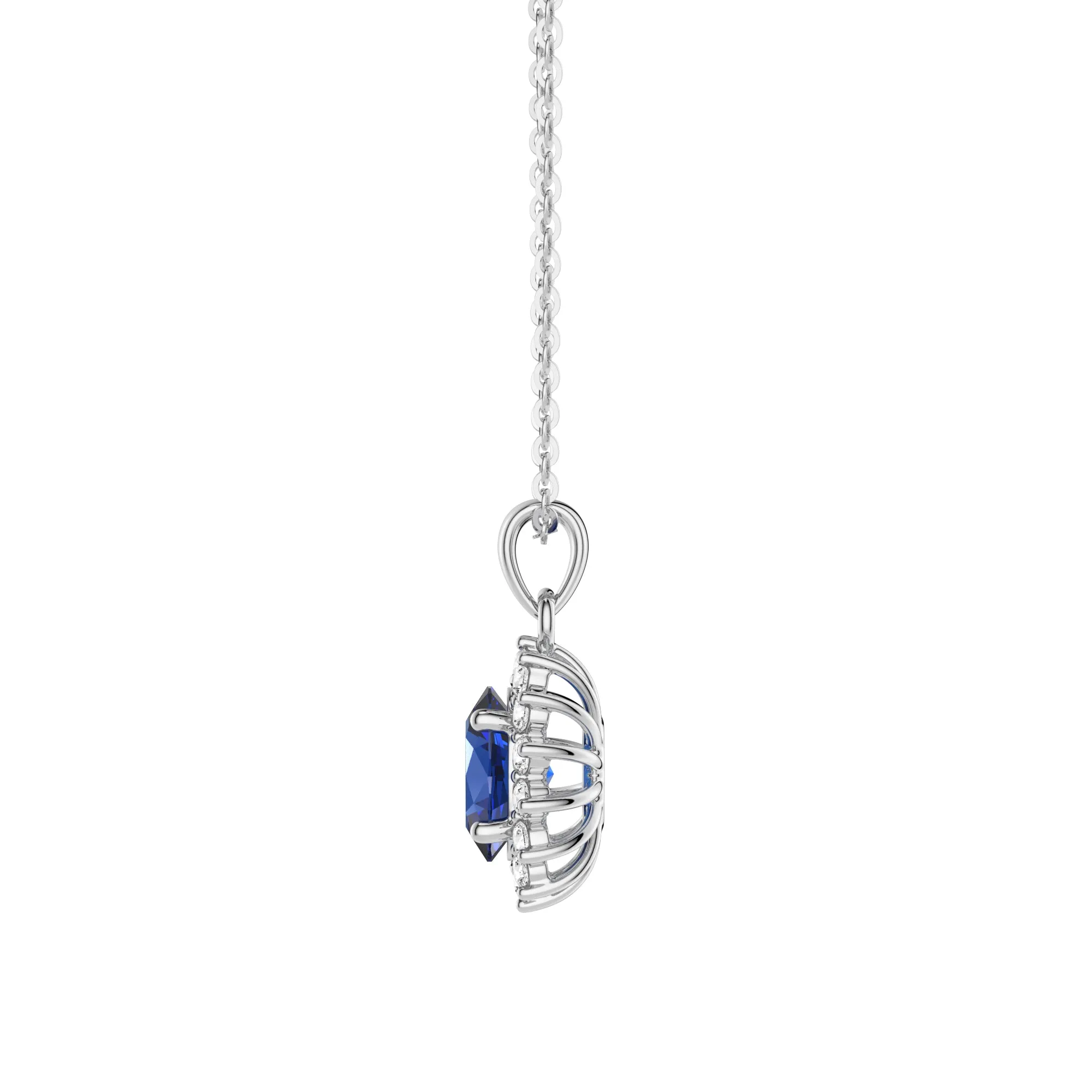 1.64 CT. Floral Halo Oval Sapphire Pendant