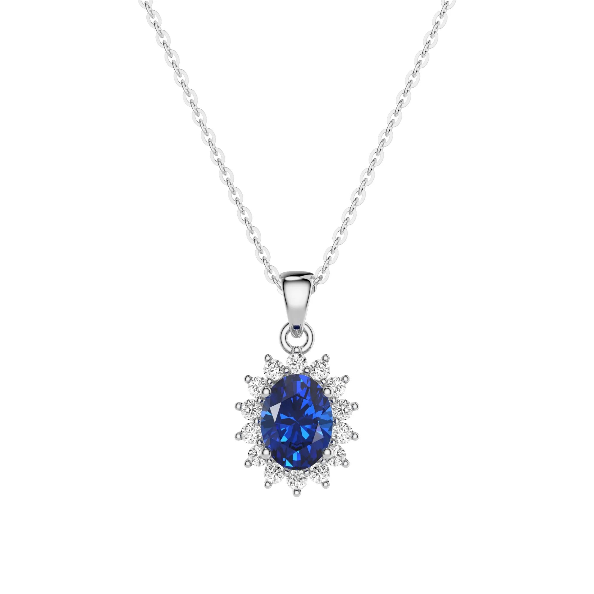 1.64 CT. Floral Halo Oval Sapphire Pendant