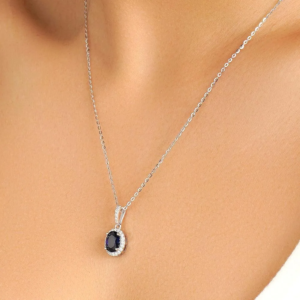 1.69 CT. Vintage Style Oval Sapphire Halo Pendant