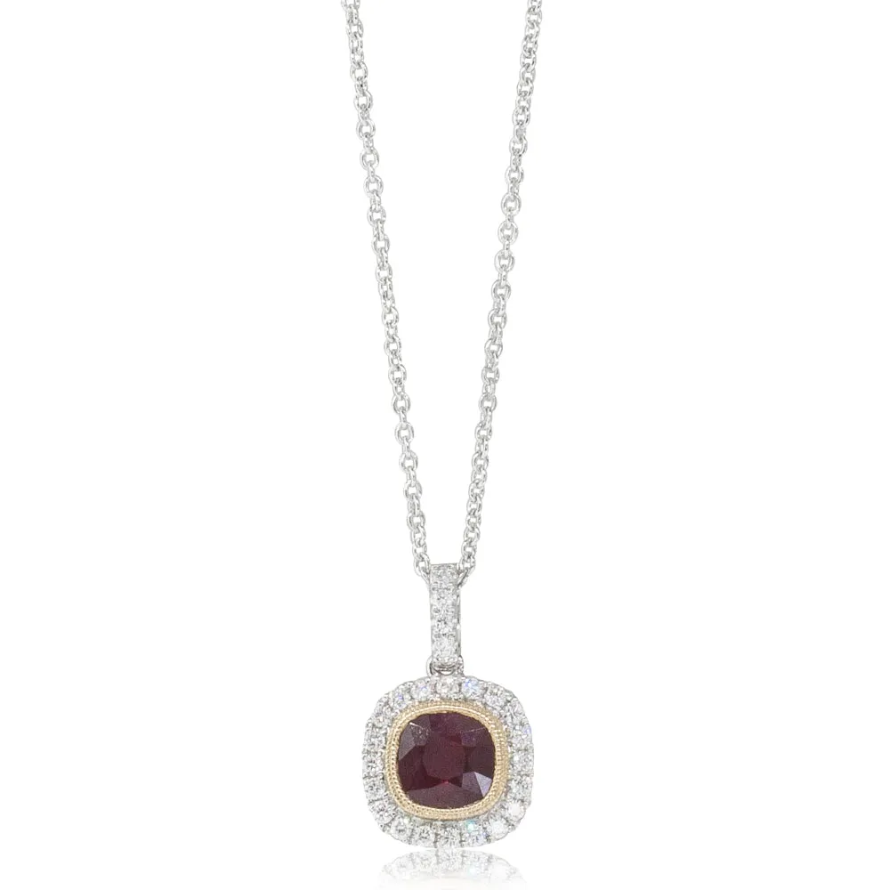 18ct White & Yellow Gold Ruby & Diamond Halo Pendant