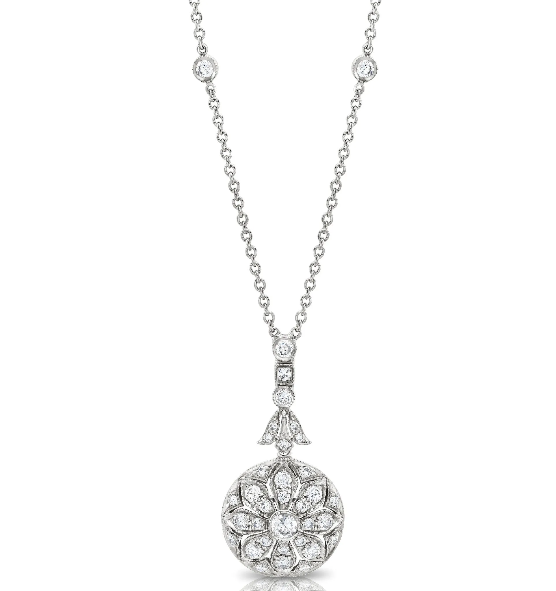 18ct White Gold Diamond Drop Necklace 18"