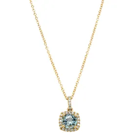 18ct Yellow Gold Aquamarine & Diamond Peony Pendant