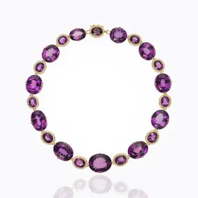 18K Amethyst Halo Necklace with natural Bahia amethyst and diamond pavé