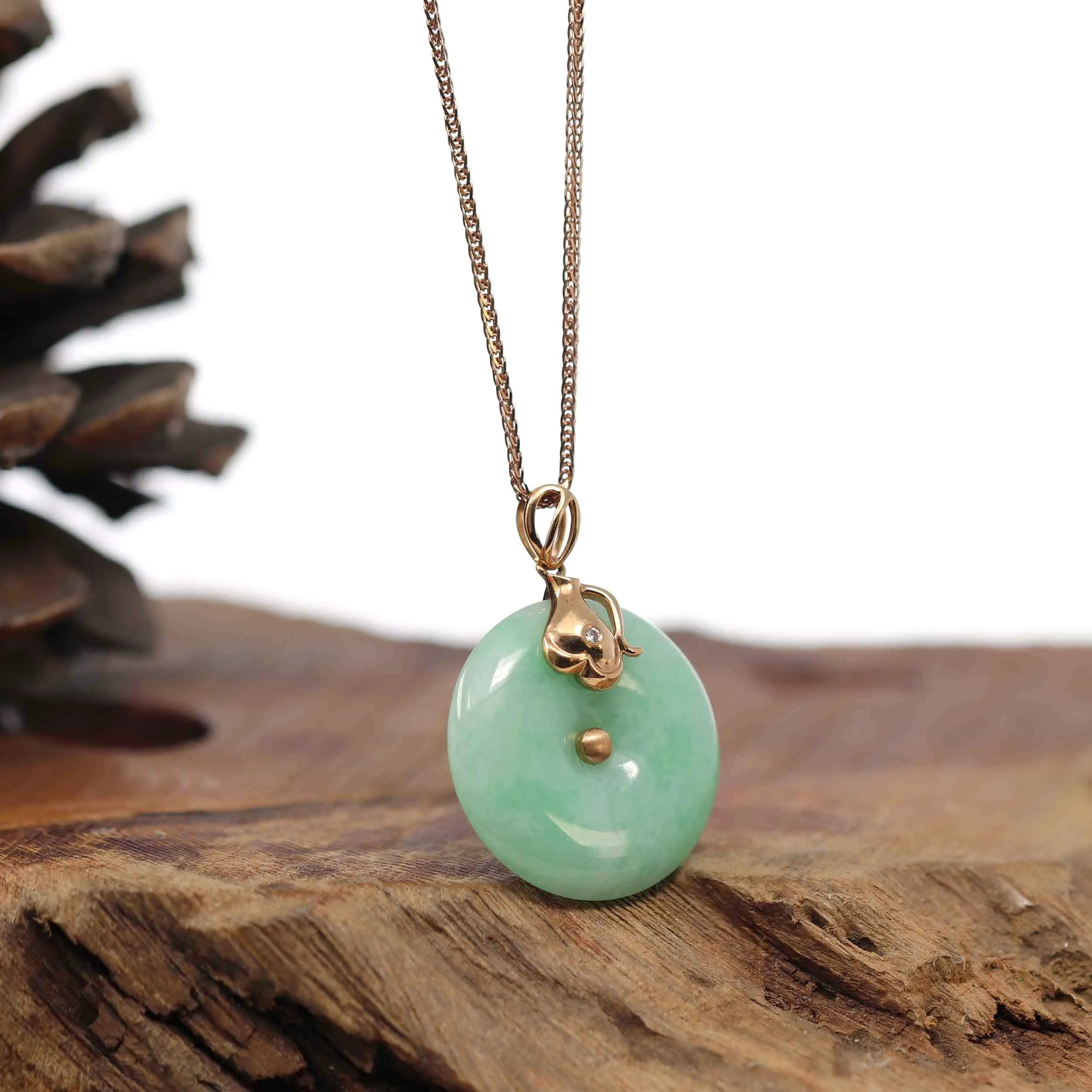 18k Rose Gold Genuine Jadeite Constellation (Aquarius) Necklace Pendant