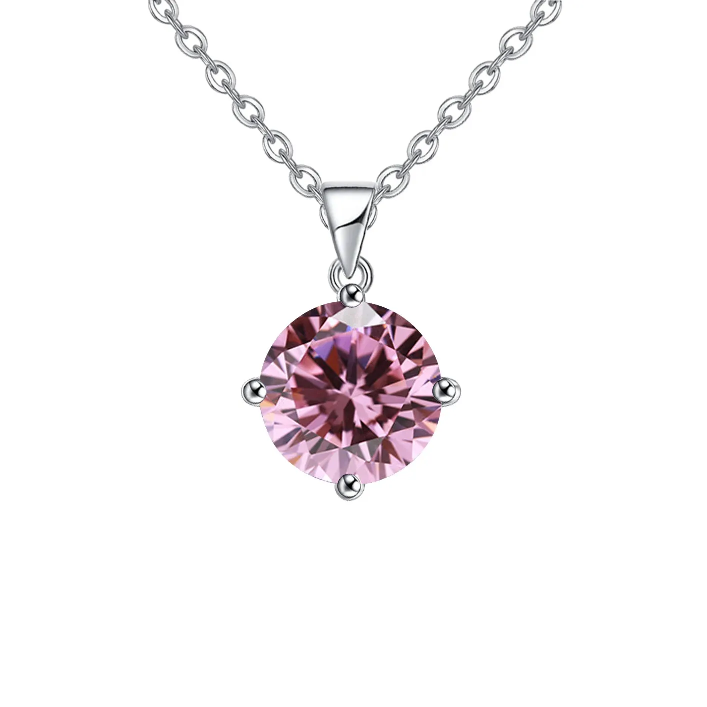 18K White Gold 1 Carat Created Pink Sapphire Round Stud Necklace Plated 18 inch