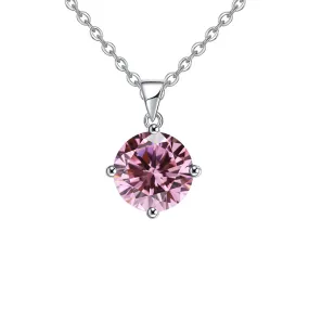 18K White Gold 1 Carat Created Pink Sapphire Round Stud Necklace Plated 18 inch