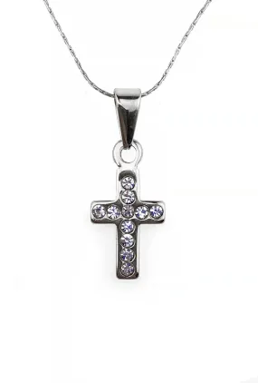 18K White Gold 1 ct Created Diamond Cross Stud Necklace Plated 18 inch