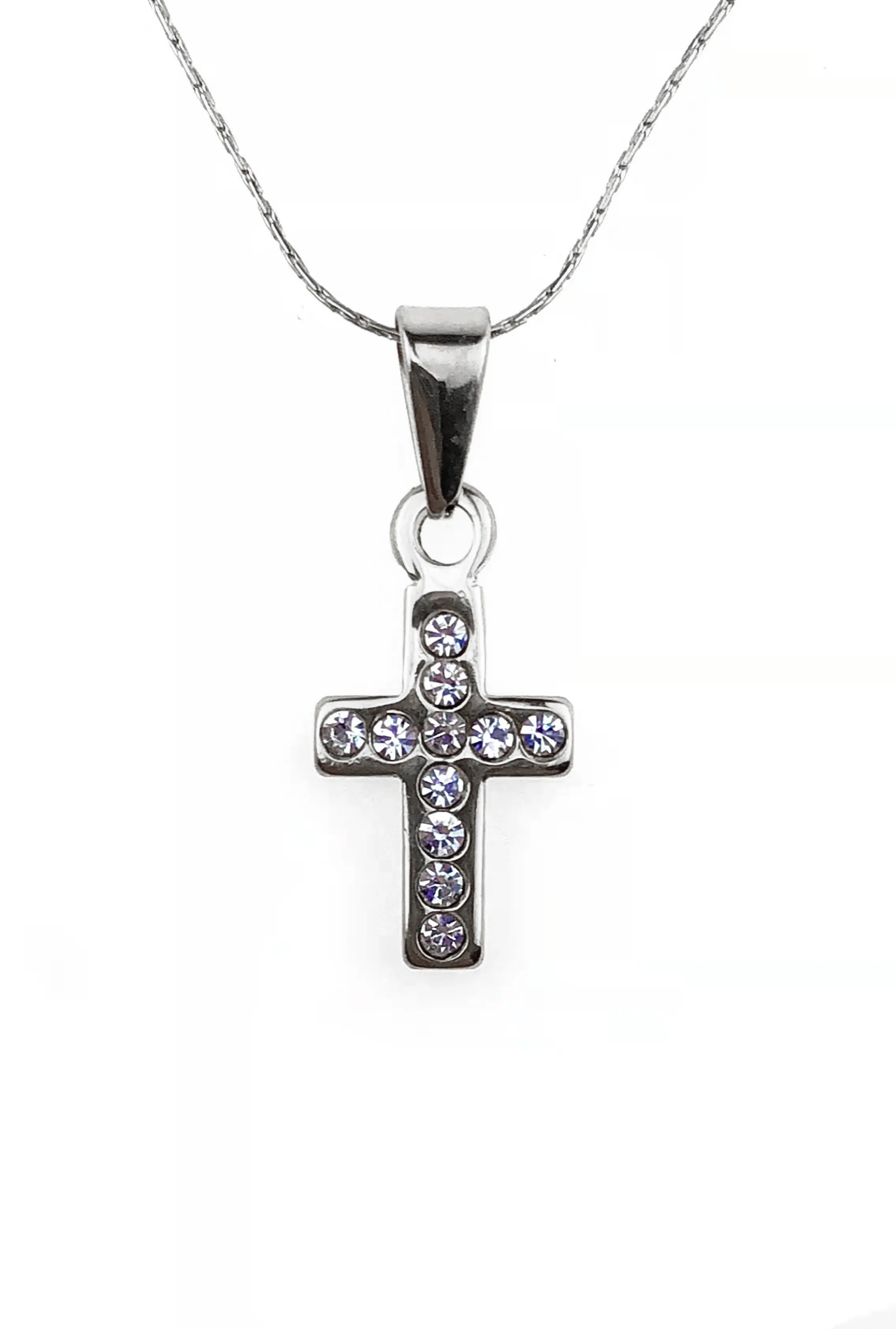 18K White Gold 4 ct Created Diamond Cross Stud Necklace Plated 18 inch