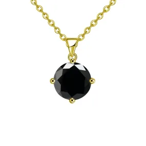 18k Yellow Gold 2 Carat Created Black Sapphire Round Stud Necklace Plated 18 inch