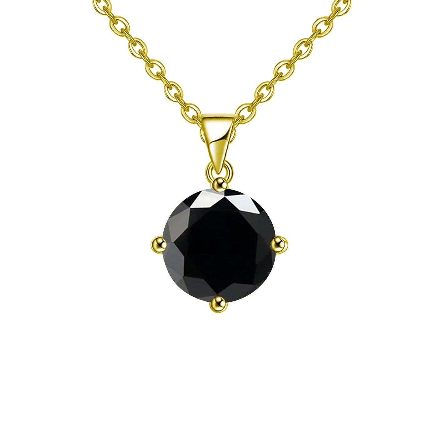 18k Yellow Gold 2 Carat Created Black Sapphire Round Stud Necklace Plated 18 inch