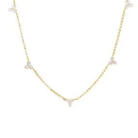 18K Yellow Gold Diamonds by the Inch 5 Station Flower Necklace