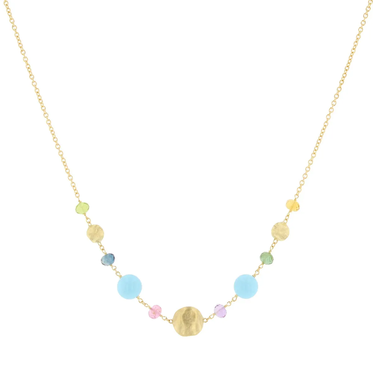 18K Yellow Gold Turquoise and Mixed Gemstone Necklace