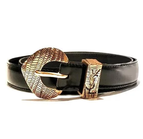 1990s YVES SAINT LAURENT MESH GOLD TONE BUCKLE LEATHER BELT