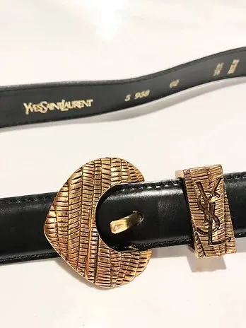 1990s YVES SAINT LAURENT MESH GOLD TONE BUCKLE LEATHER BELT