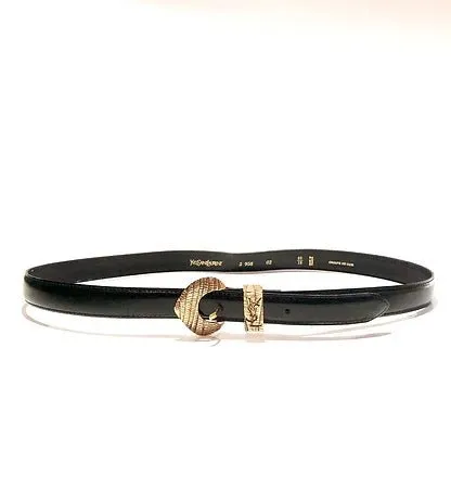 1990s YVES SAINT LAURENT MESH GOLD TONE BUCKLE LEATHER BELT