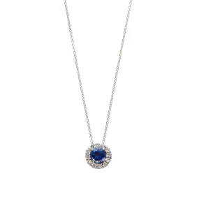 1ctw Sapphire & Diamond Halo 18K White Gold Pendant Necklace