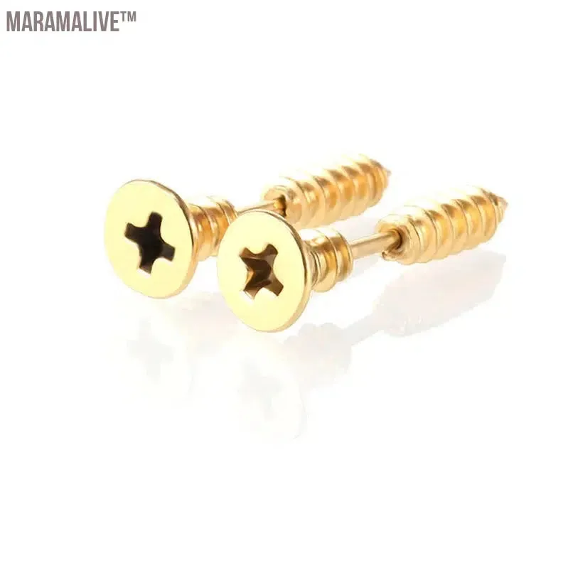 1Pair Punk Fashion Gold Black Colorful Stainless Steel Nail Screw Stud Earring for Women Men Helix Ear Body Piercing Jewelry