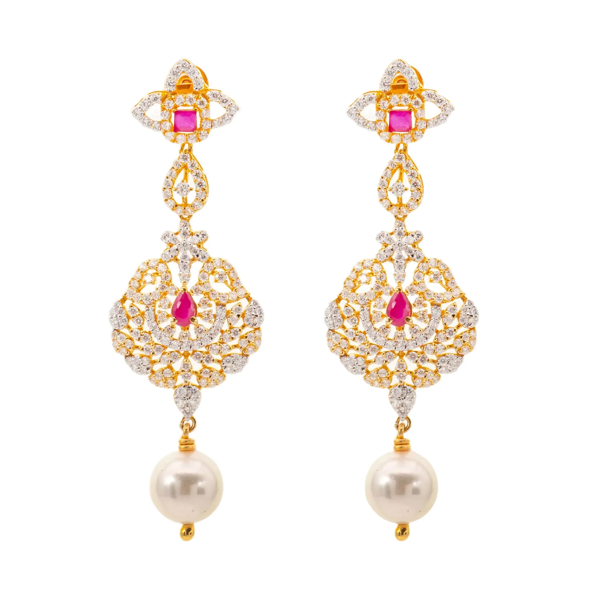 22K Gold, Ruby, & Pearls Veena Jewelry Set (101.8gm)