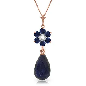 3.83 Carat 14K Solid Rose Gold Necklace Natural Sapphire Diamond